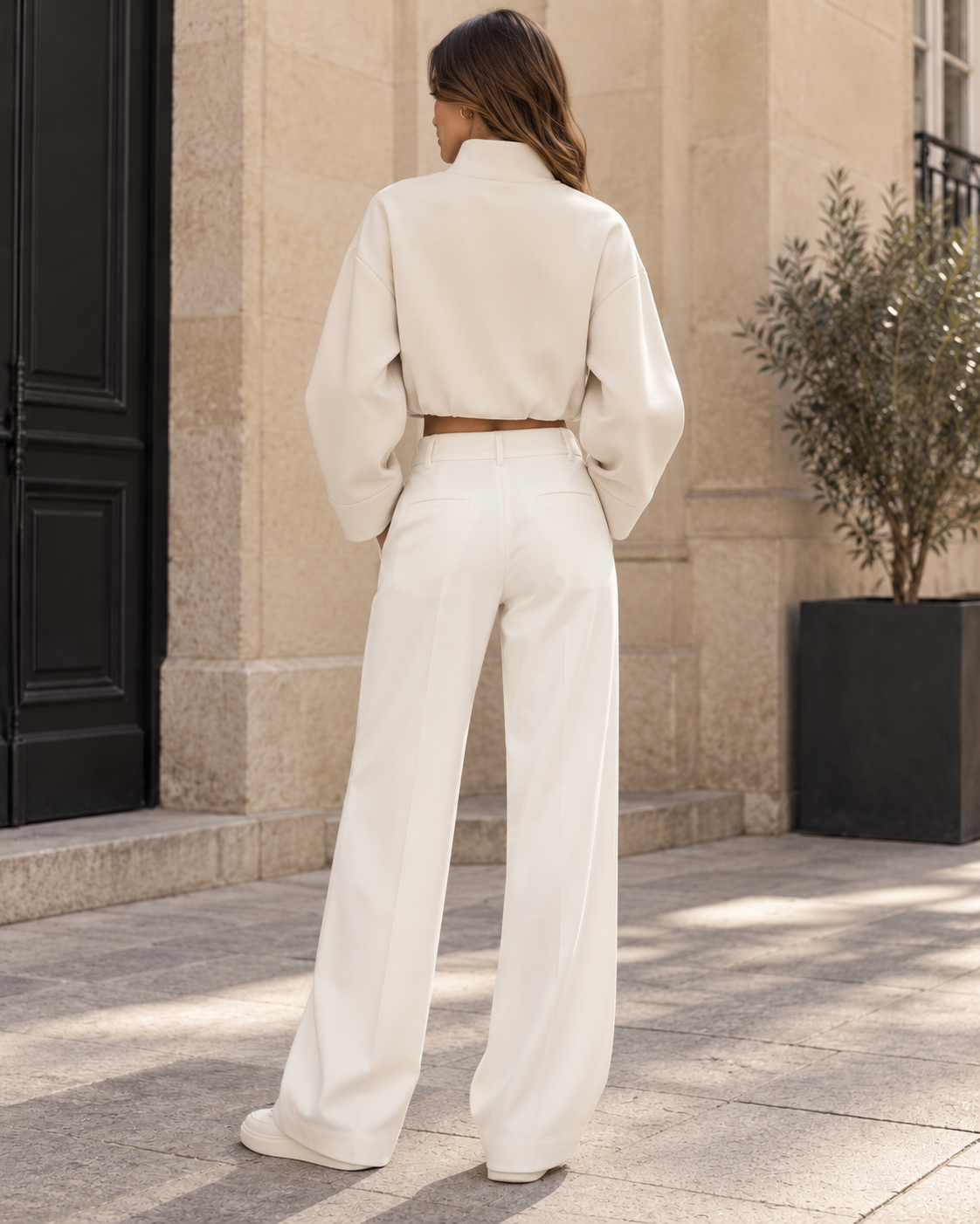 Soline Cropped Zip Jacket — Ecru